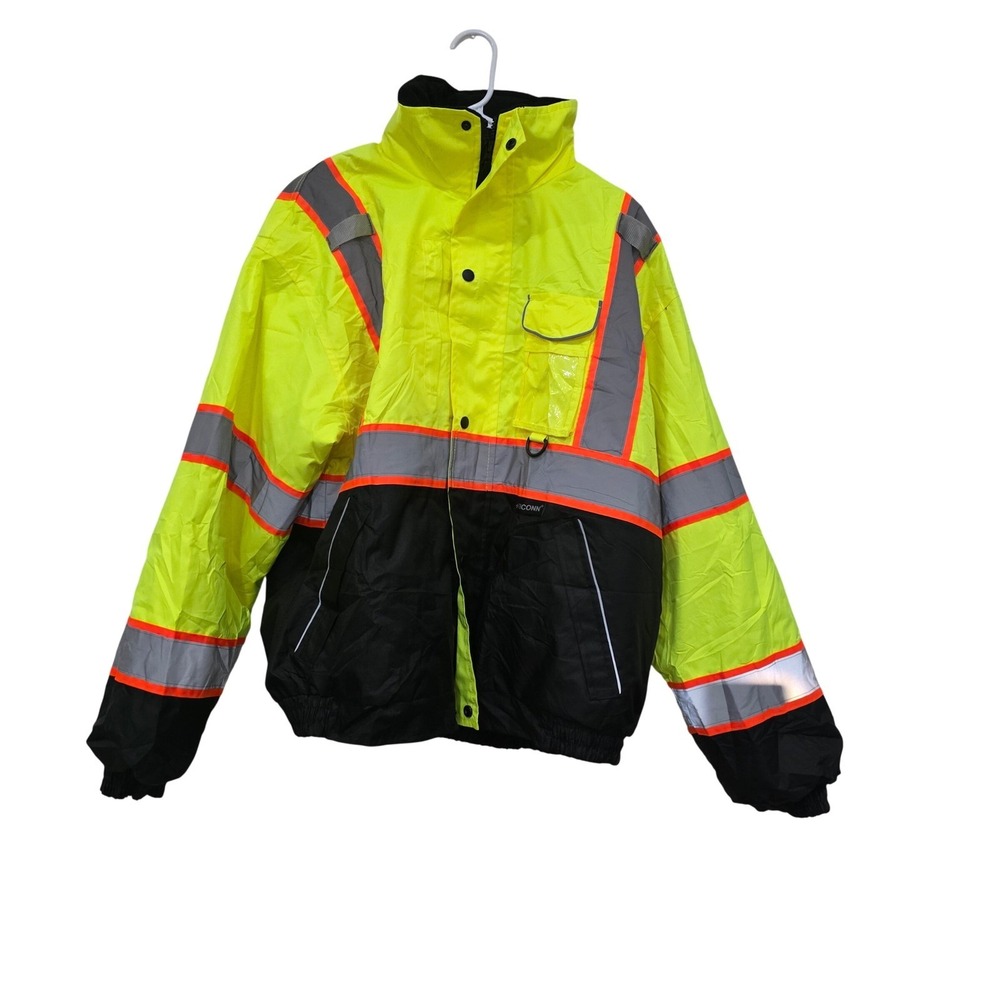 TICONN High Visibility Safety Bomber Jacket XL Neon Yellow Reflective Workwear